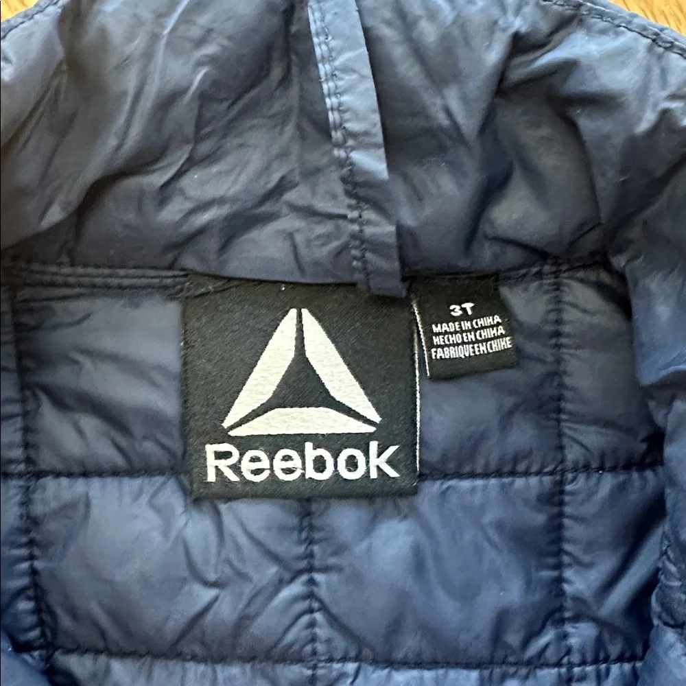 Reebok Kids Puffer Jacket Navy Blue Full Zip Quilted Lightweight Coat